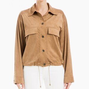 MAX STUDIO Faux Suede Bomber Jacket Vicuna (Camel Tan Color) SZ LARGE NEW